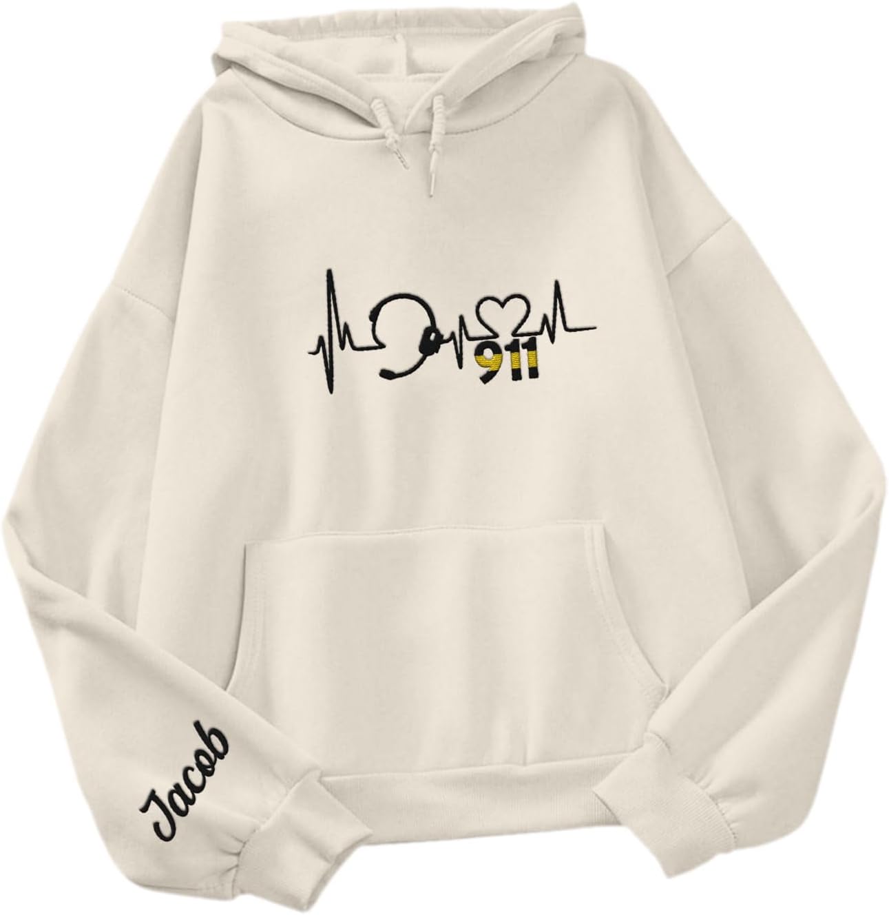 Leeprints Personalized Embroidered Dispatcher 911 Sweatshirt, Pulse Dispatch Embroider Hoodie, Thin Gold Line 911