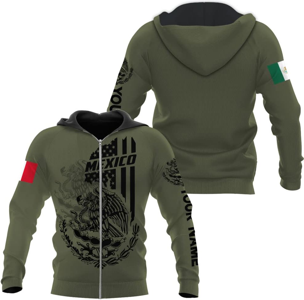 Personalized Name Mexican Hoodie 3D, Customized Mexican Hoodies for Men, Unisex Mexico Hoodie, Mexico Hoodies for Men