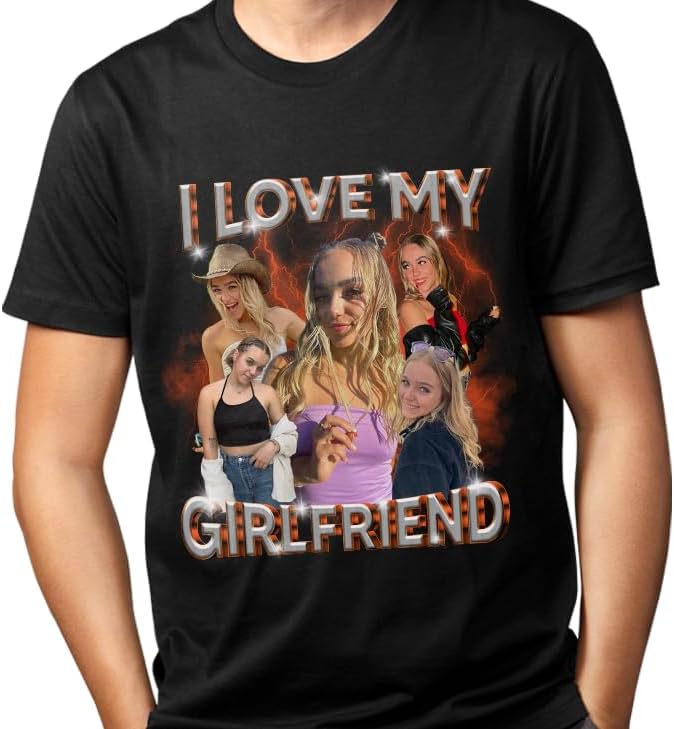 mostprints Personalized I Love My Girlfriend Boyfriend Shirt, I Love My Girlfriend Tee with Custom Photo, Couples Shirts