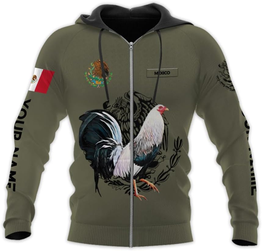 Woseprints Personalized Name Mexican Shirts for Men, Rooster Mexico Shirts for Men, Mexico Shirt Eagle Flag Mexican Eagle