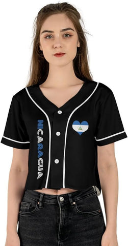 Personalized Nicaragua Baseball Jersey Croptop Shirt, Nicaraguan Flag Jersey, Nicaragua Croptop Jersey for Women Pride