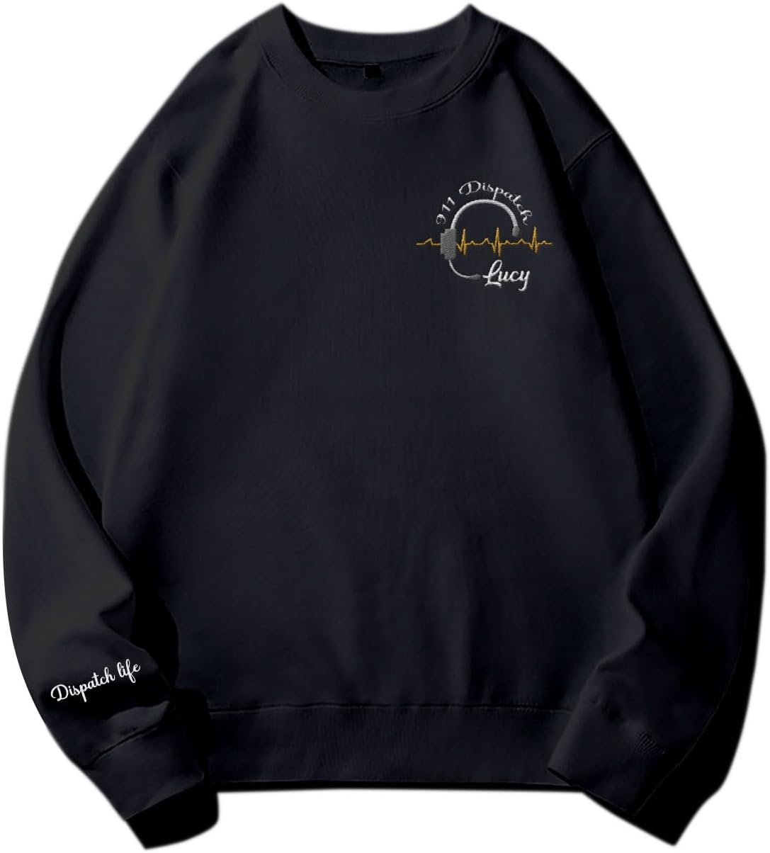 Leeprints Personalized Embroidered Dispatcher 911 Sweatshirt, Pulse Dispatch Embroider Hoodie, Thin Gold Line 911