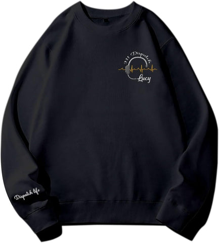 Leeprints Personalized Embroidered Dispatcher 911 Sweatshirt, Pulse Dispatch Embroider Hoodie, Thin Gold Line 911