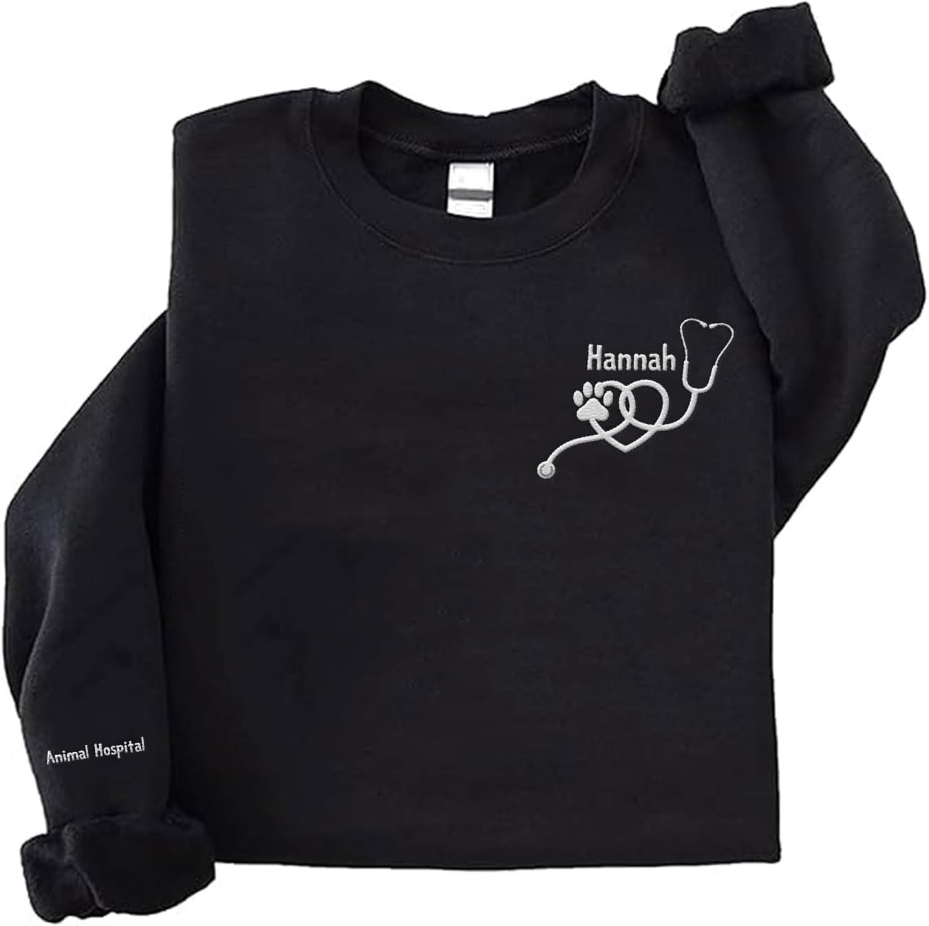 Intenprints Personalized Vet Embroidered Sweatshirt, Veterinarian Shirt with Name, Vet Tech Gift, Stethoscope and Dog Cat Paw