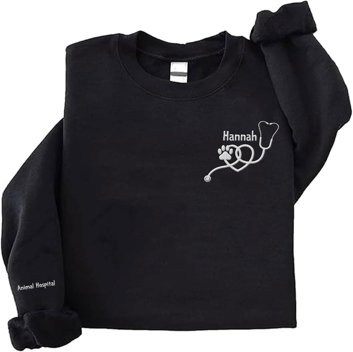 Intenprints Personalized Vet Embroidered Sweatshirt, Veterinarian Shirt with Name, Vet Tech Gift, Stethoscope and Dog Cat Paw