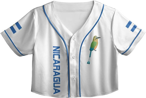 Personalized Nicaragua Baseball Croptop Shirt, Nicaraguan Flag Jersey for Women Jersey Pride