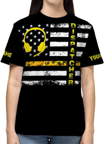 Personalized 911 Dispatcher 3D Shirt, Custom Dispatcher 3D T-Shirt, Thin Gold Line Flag 3D Shirts, Dispatcher Hoodie for Men