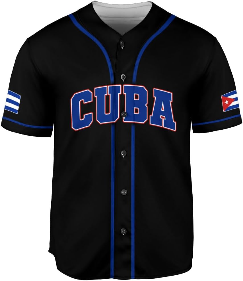 MAPrints Personalized Name Cuba Baseball Jersey Shirt, Republic of Cuba Flag Pride Jersey, Cuban Jersey Camisa for Men &Women