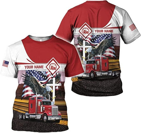 Personalized Trucker Shirt Custom US Flag Truck Driver T-Shirt Funny Trucker Gift 3D Hoodie for Men & Women Trucking Diesel