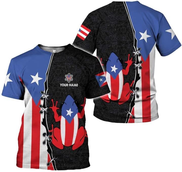 Woseprints Personalized Name Puerto Rico 3D Shirt, Puerto Rico Flag T-Shirt for Men & Women