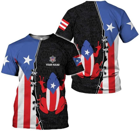 Woseprints Personalized Name Puerto Rico 3D Shirt, Puerto Rico Flag T-Shirt for Men & Women