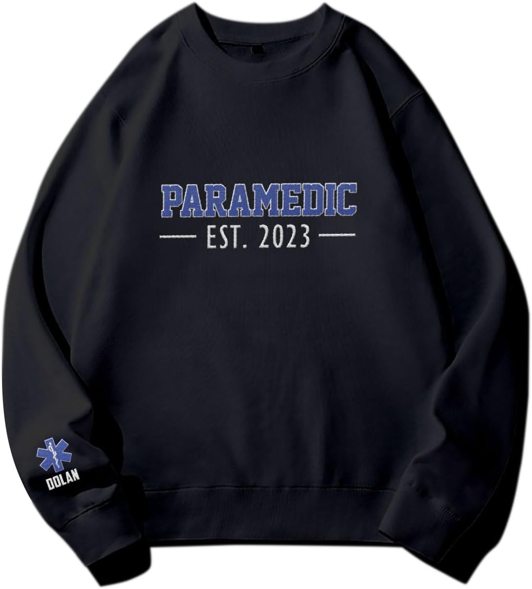 Personalized EMT EMS Paramedic Thin White Line Embroidered Sweatshirt, EMT Student, EMT Future, Medical Worker (Cotton, SS142), Small-5X-Large