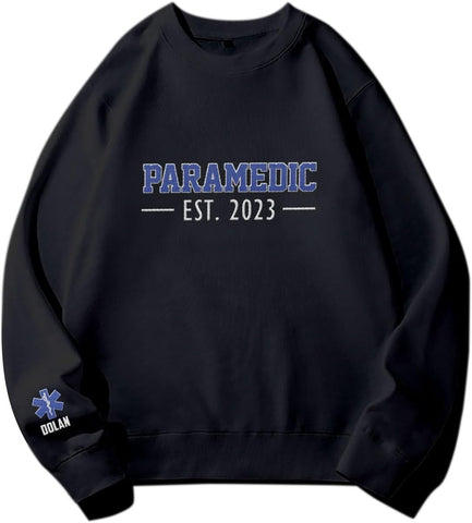 Personalized EMT EMS Paramedic Thin White Line Embroidered Sweatshirt, EMT Student, EMT Future, Medical Worker (Cotton, SS142), Small-5X-Large