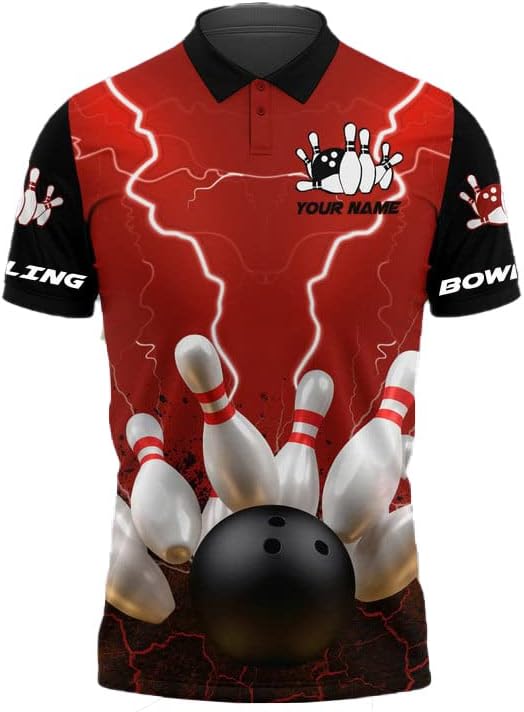 Custom 3D Bowling Polo Shirts for Men and Women Personalized Team Name Gift Unisex Customized Bowling Short Sleeve Polo Shirt