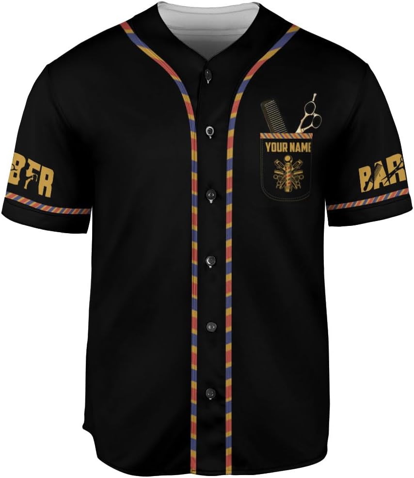 Custom Barber Shop Baseball Jersey Personalized Name Barber Shirt 3D for Men Women Hairdresser Shop Gift Scissors Pole Shirts