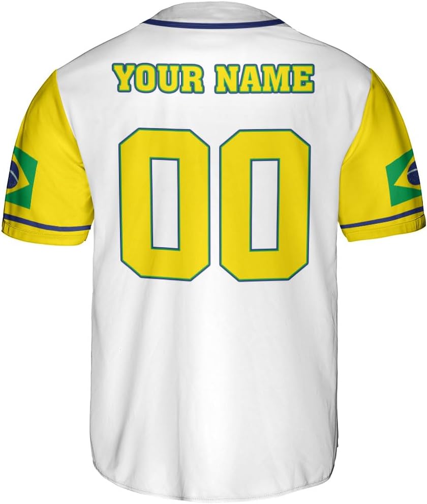 Mostprints Personalized Brazil Baseball Jersey Shirt 3D Brasil Brazilian Flag Bandera Bandeira Jersey Soccer for Men Women