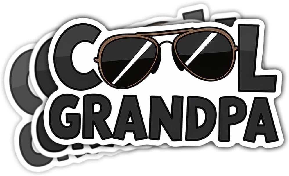 (3Pcs) Cool Grandpa Sunglasses Vinyl Decal Sticker, Cool Papa Bumper Sticker, Grandpa Papa Waterproof Vinyl Sticker, Father's Day Sticker for Dad - Sticker for Laptop Water Bottle Phone Hard Hat 3"