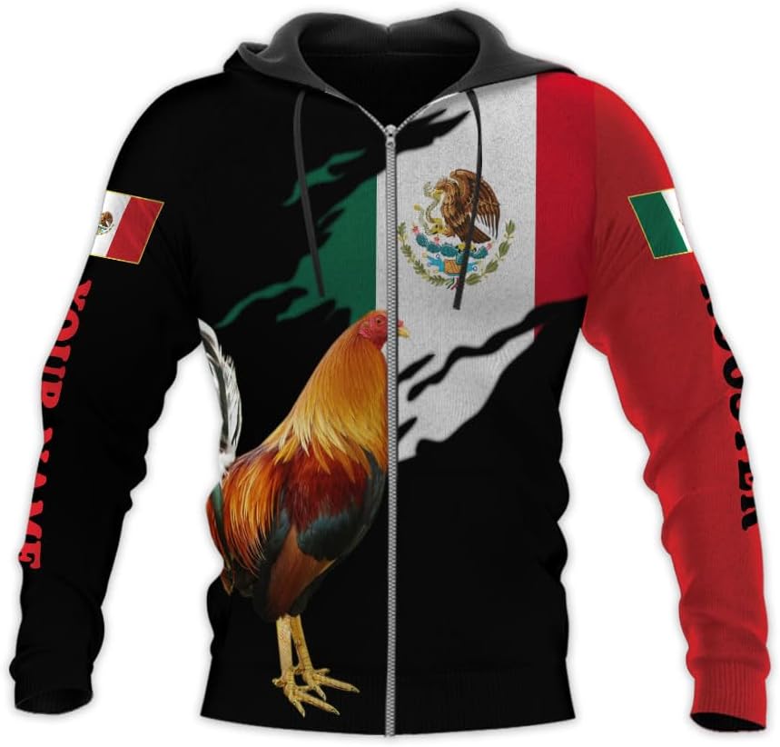 Mostprints Personalized Name Rooster Mexican Hoodie 3D, Mexican Hoodies for Men, Unisex Mexico Hoodie 3D, Mexico Hoodies for Men