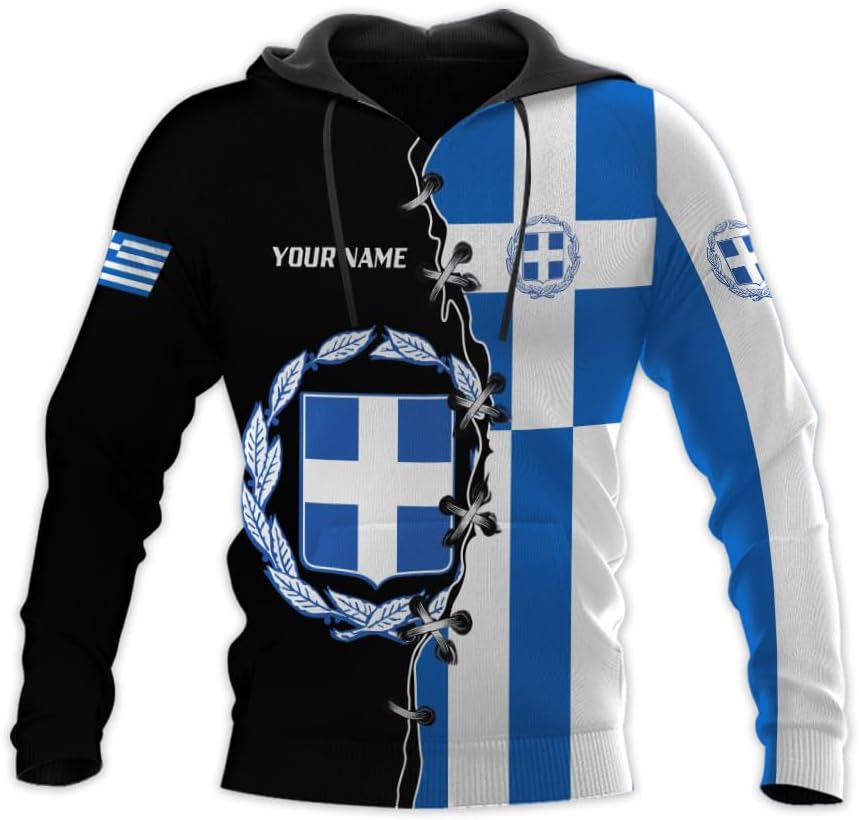 Suseaz Personalized Greece Hoodie Greek Coat of Arms Flag Grecian 3D Sweatshirt Greece Zip Hoodie Grecian Pride Gift Shirt
