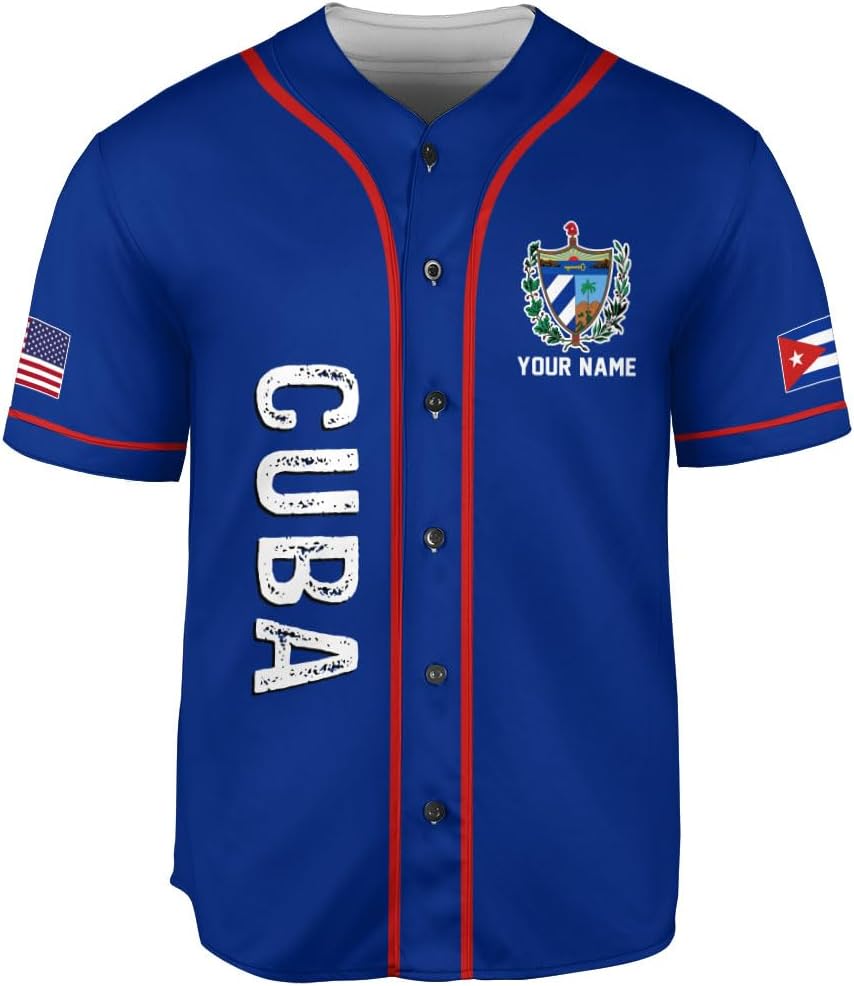 MAPrints Personalized Name Cuba Baseball Jersey Shirt, Republic of Cuba Flag Pride Jersey, Cuban Jersey Camisa for Men &Women