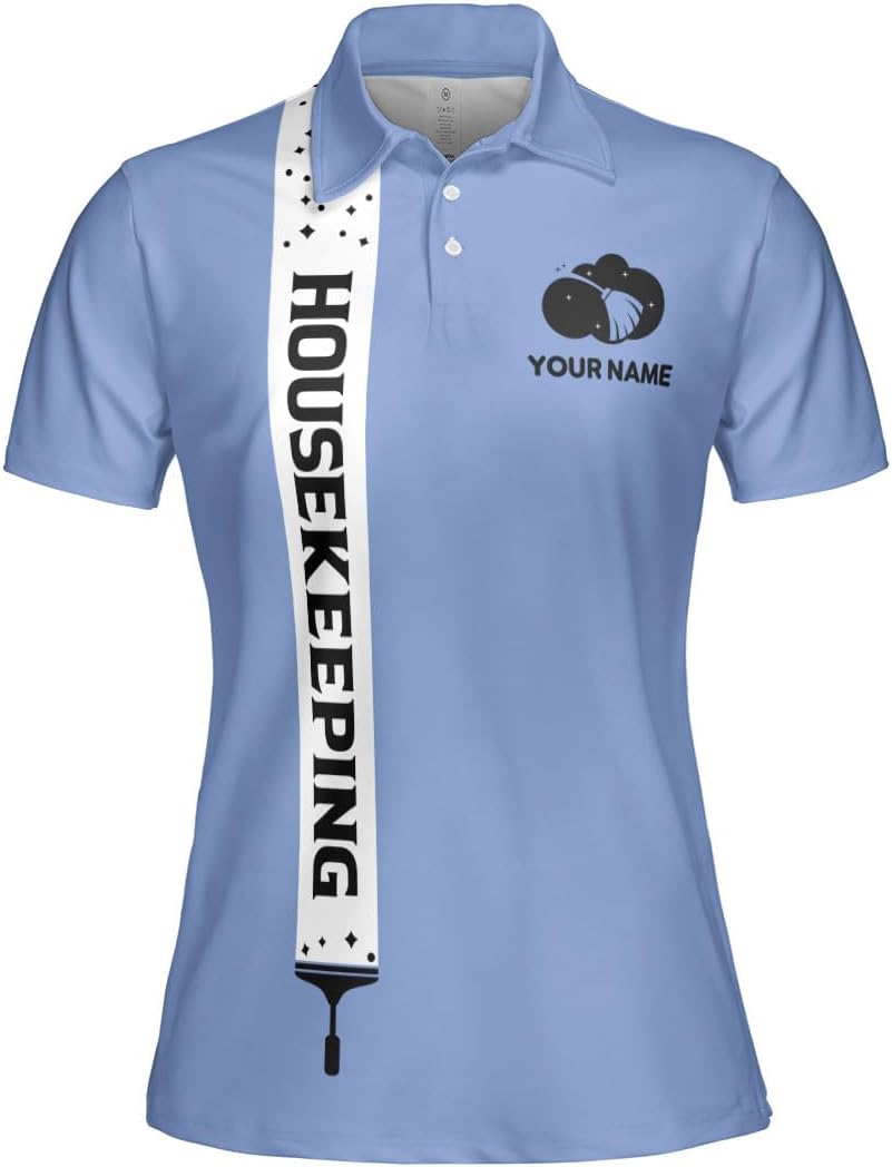 MoonArt Personalized Housekeeping Polo Shirts 3D Print Cleaning Service, Housekeeper House Cleaning Uniforms for Women