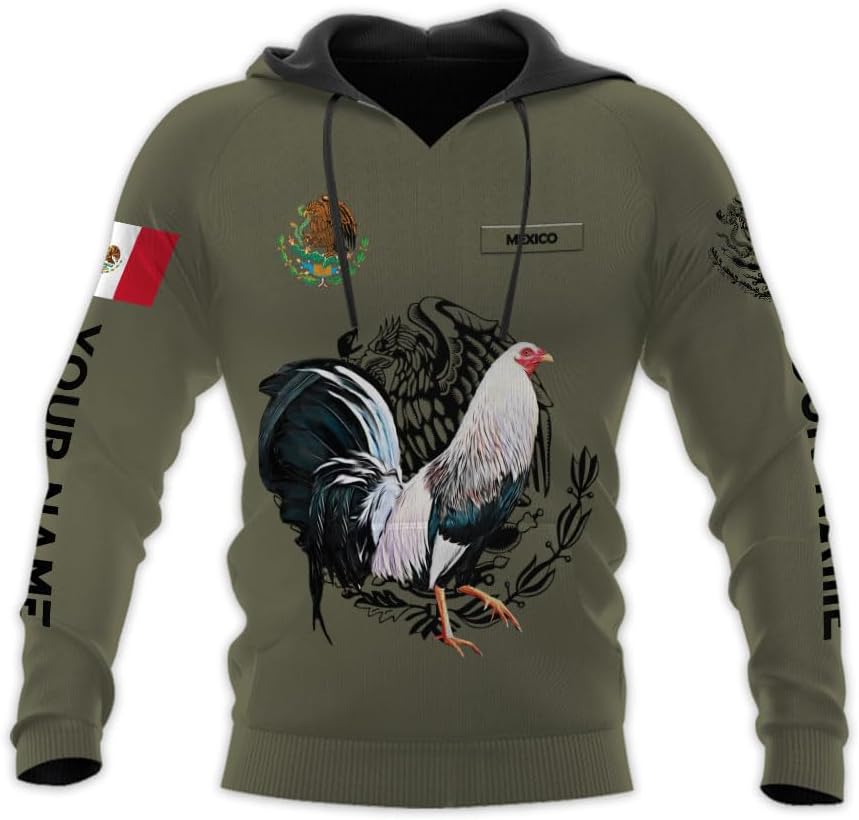 Woseprints Personalized Name Mexican Shirts for Men, Rooster Mexico Shirts for Men, Mexico Shirt Eagle Flag Mexican Eagle
