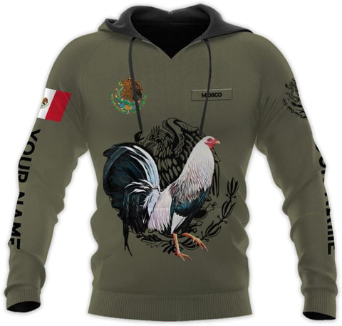 Woseprints Personalized Name Mexican Shirts for Men, Rooster Mexico Shirts for Men, Mexico Shirt Eagle Flag Mexican Eagle