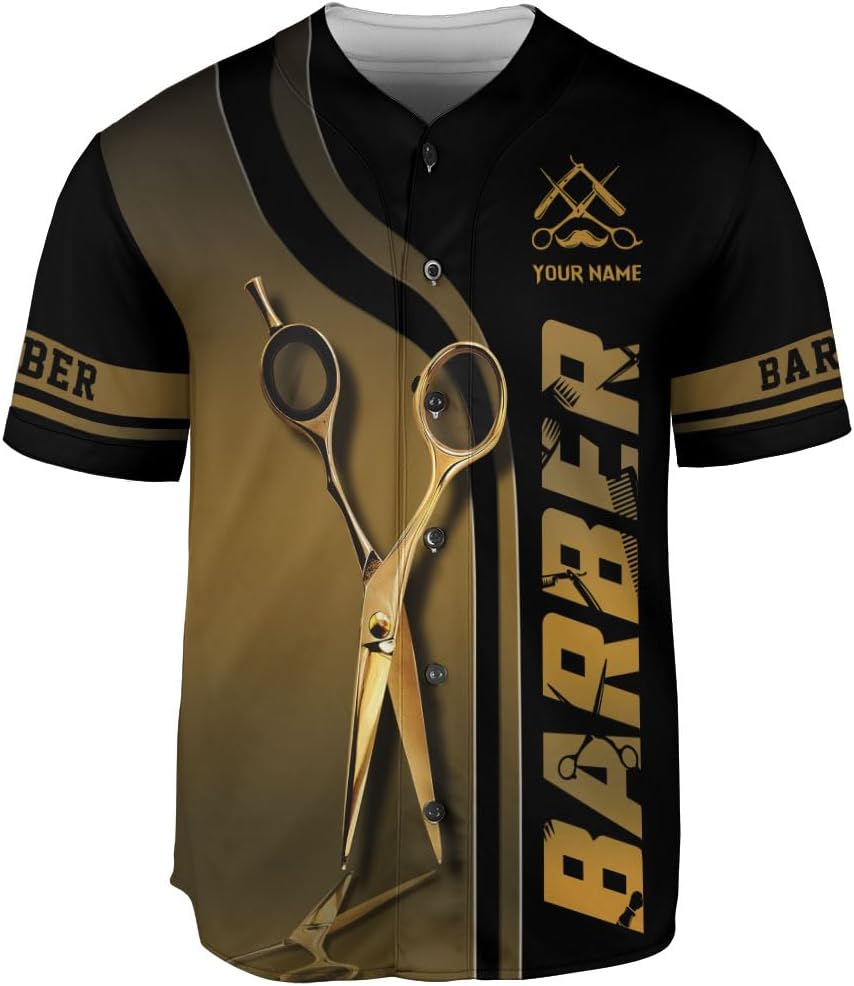 Custom Barber Shop Baseball Jersey Personalized Name Barber Shirt 3D for Men Women Hairdresser Shop Gift Scissors Pole Shirts