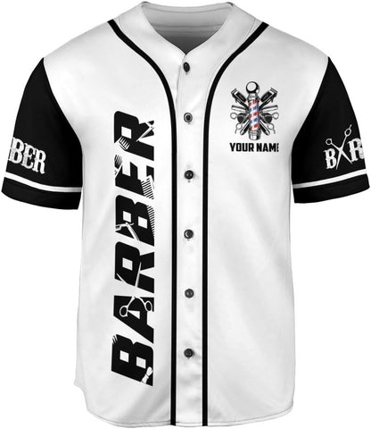 Custom Barber Shop Baseball Jersey Personalized Name Barber Shirt 3D for Men Women Hairdresser Shop Gift Scissors Pole Shirts