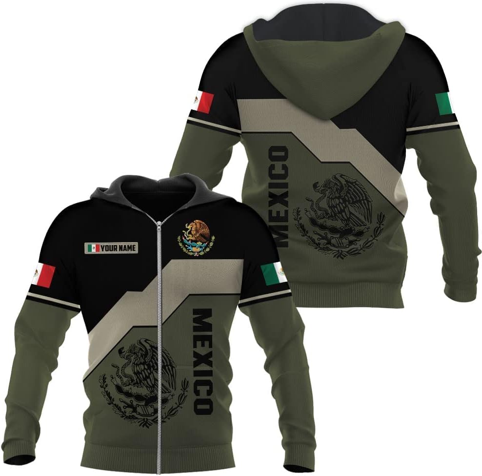 Mostefy Personalized Name Mexican Hoodie 3D, Customized Mexico Hoodies for Men and Women