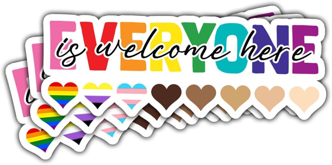 3Pcs Everyone is Welcome Here Sticker, Everyone is Welcome Here Pride Hearts Vinyl Sticker, LGBTQ Proud Stickers, Pride Love Rainbow Flag Sticker - Stickers For Laptop Water Bottle Phone Car Helmet 3"