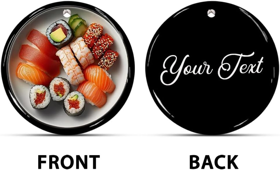 Brevnex Personalized Sushi Christmas Tree Ornament, Sushi Ceramic Ornament, Sushi Lover, Foodie Ornament, Japanese Sushi Hanging Decor Funny Sushi Roll Themed Ornaments Sushi Gifts (Sushi 3)