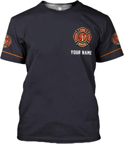Personalized Name Firefighter Patriotic Thin Red Line Firefighter USA Flag T Shirts for Men and Women Full Size S-5XL