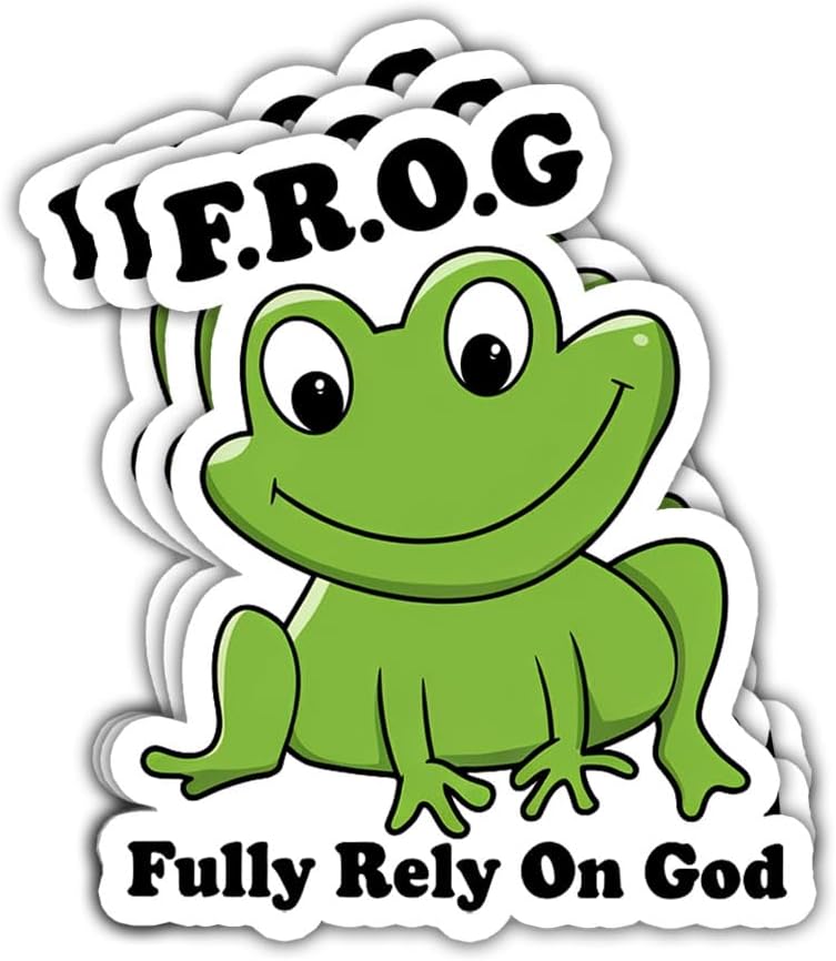 3Pcs Fully Rely On God Frog Sticker Funny God Christian Fully Rely On God Stickers Cute Frog Stickers Gift Fully Rely on god Frog Gifts Religious Bible Decal for Laptop Phone Car Hard Hat 3"x3"