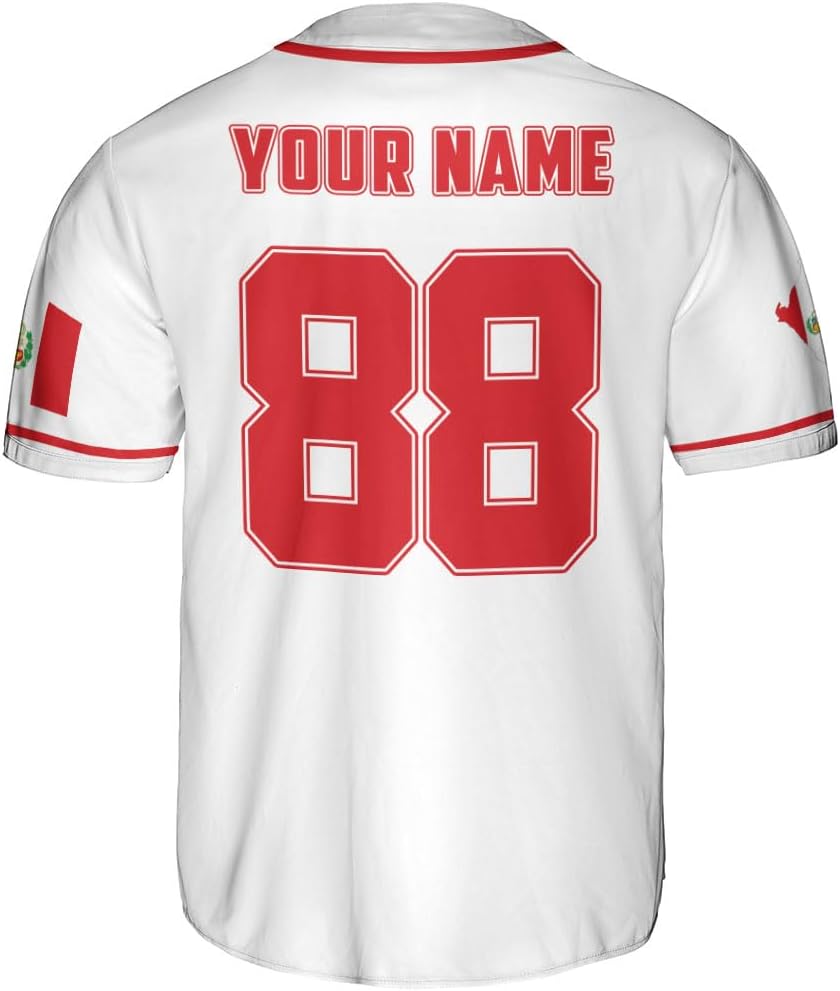 Podagree Personalized Peru Baseball Jersey, Peruvian Proud Flag Jersey Shirt Peru Coat of Arms Peruvian Gift for Men Women