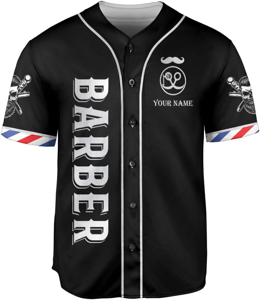 Personalized Barber Shop Baseball Jersey, Hairdresser Jersey, Barber Tools Hat