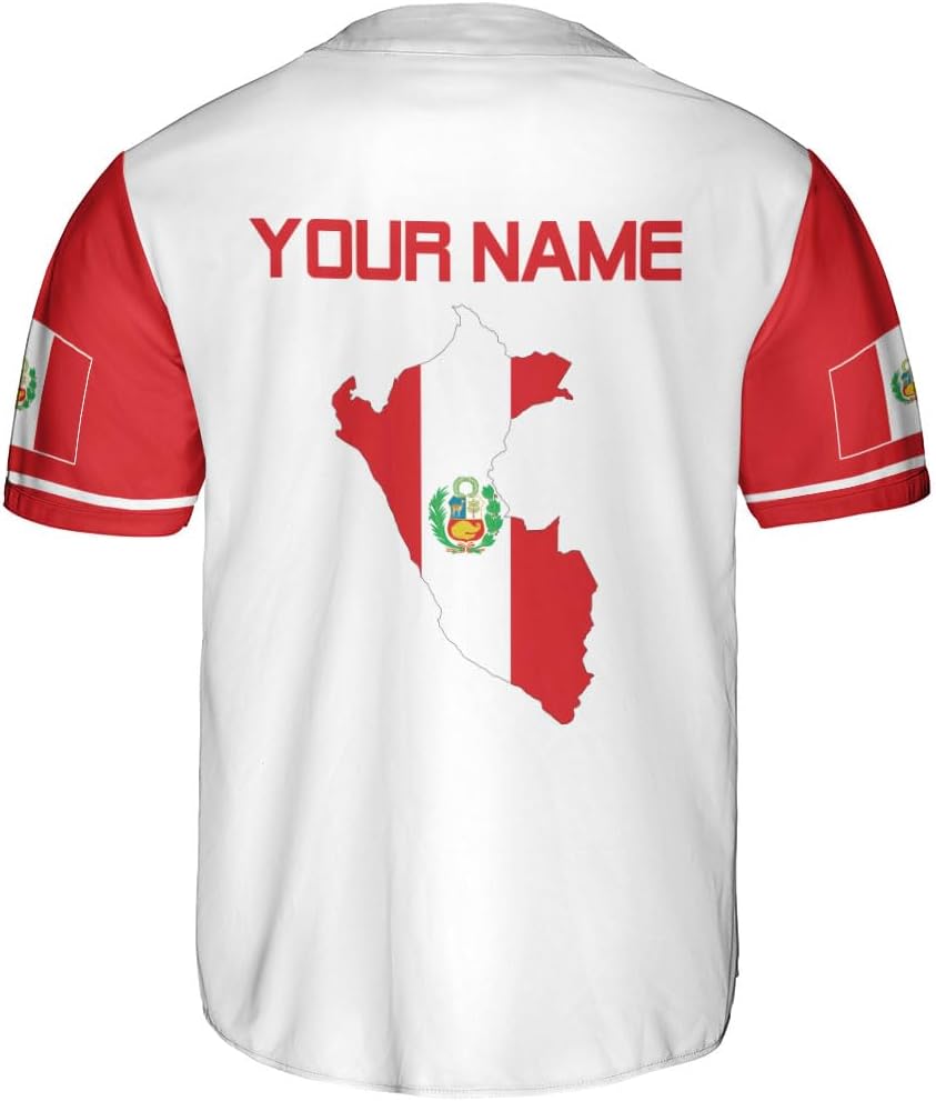 Podagree Personalized Peru Baseball Jersey, Peruvian Proud Flag Jersey Shirt Peru Coat of Arms Peruvian Gift for Men Women