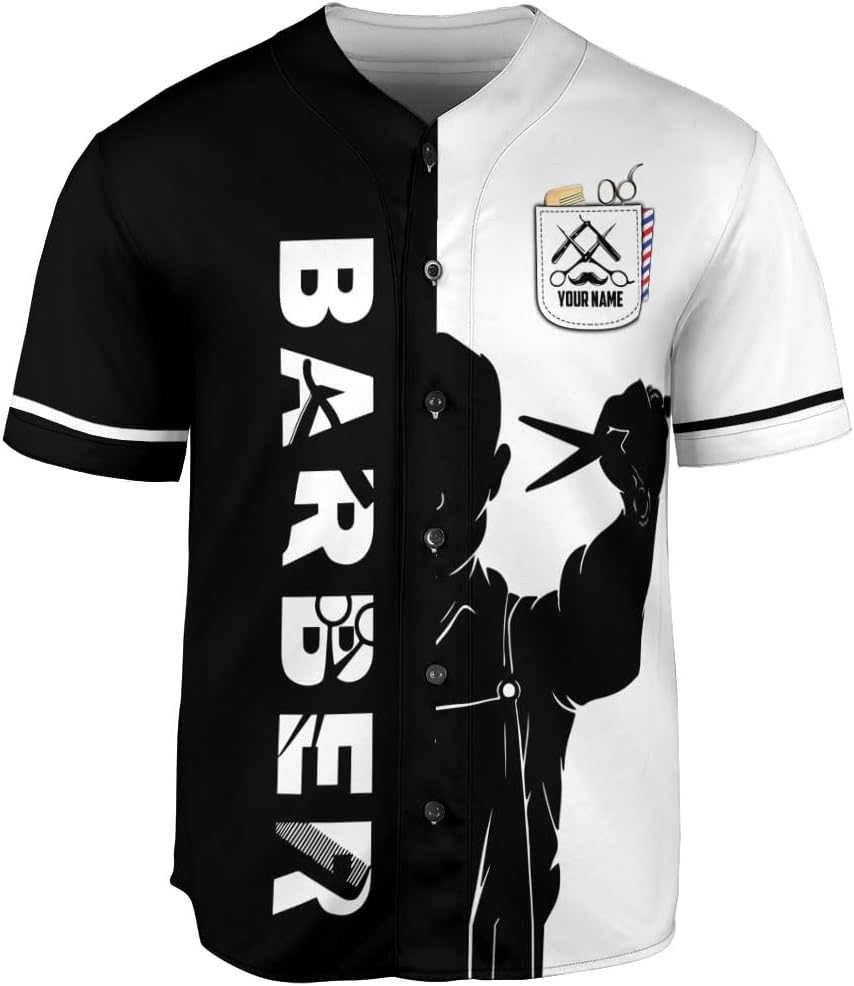 Custom Barber Shop Baseball Jersey Personalized Name Barber Shirt 3D for Men Women Hairdresser Shop Gift Scissors Pole Shirts