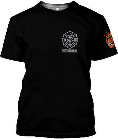 Personalized Name Firefighter Patriotic Thin Red Line Firefighter USA Flag T Shirts for Men and Women Full Size S-5XL
