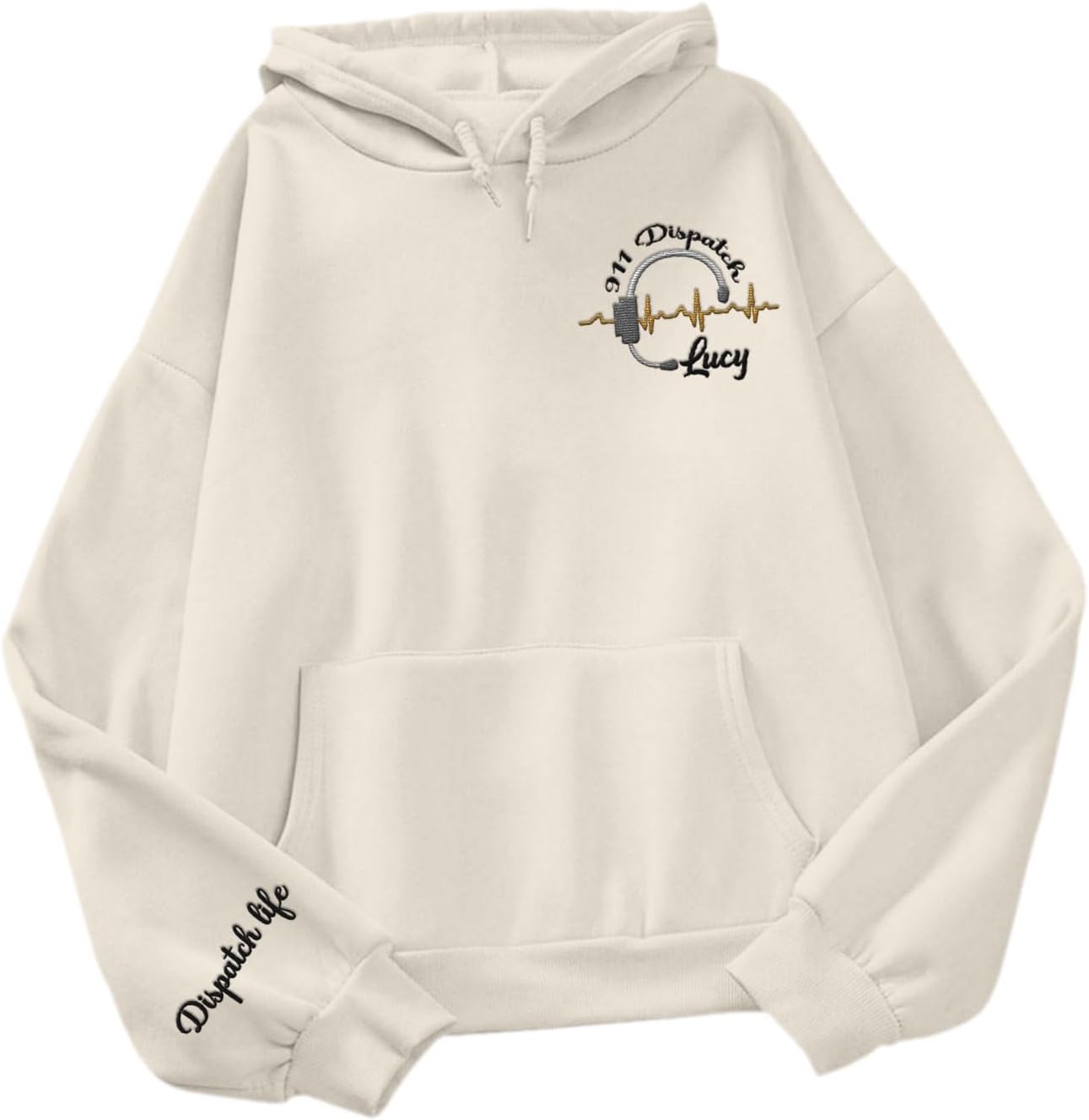 Leeprints Personalized Embroidered Dispatcher 911 Sweatshirt, Pulse Dispatch Embroider Hoodie, Thin Gold Line 911