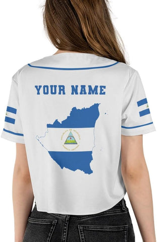 Personalized Nicaragua Baseball Croptop Shirt, Nicaraguan Flag Jersey for Women Jersey Pride