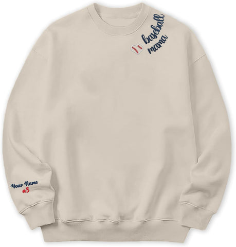 Intenprints Personalized Baseball Mom Embroidered Sweatshirt Customized Baseball Shirt Baseball Sweatshirts for Women and Men