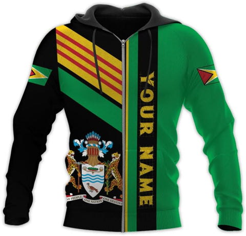 Leprints Personalized Guyana Hoodie 3D Guyanese Coat of Arms Flag Guyana 3D Sweatshirt Guyana Guyanese Pride Gift Zip Hoodie