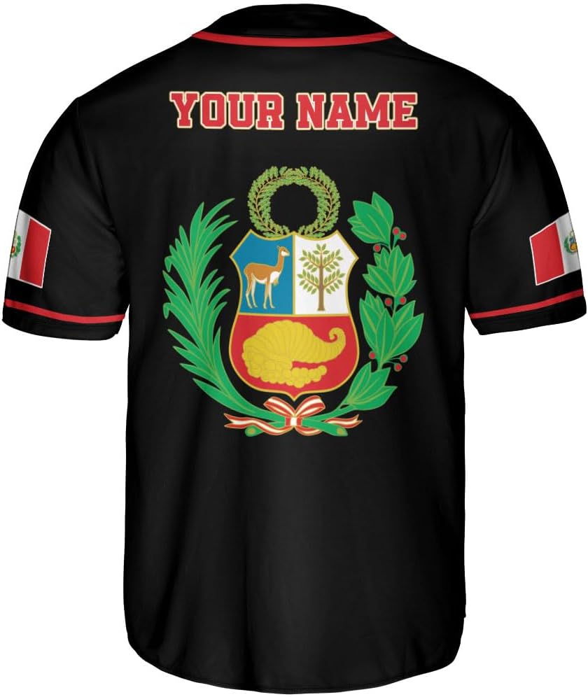 Podagree Personalized Peru Baseball Jersey, Peruvian Proud Flag Jersey Shirt Peru Coat of Arms Peruvian Gift for Men Women