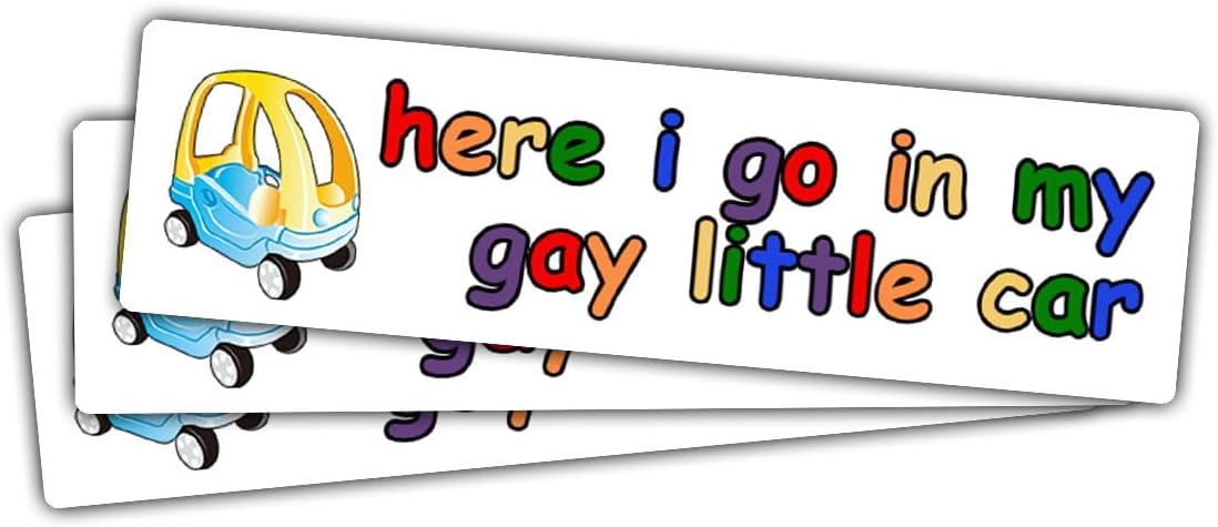 3 Pcs Here I Go in My Gay Little Car Sticker – Funny LGBTQ+ Meme Bumper Sticker Vinyl Waterproof Decal for Laptop, Water Bottle, Phone, Car, Helmet, Notebook, Window – 5 Inch Cute Queer Humor Pack