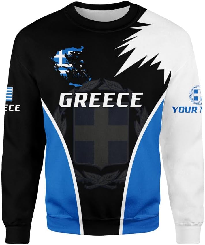 Suseaz Personalized Greece Hoodie Greek Coat of Arms Flag Grecian 3D Sweatshirt Greece Zip Hoodie Grecian Pride Gift Shirt