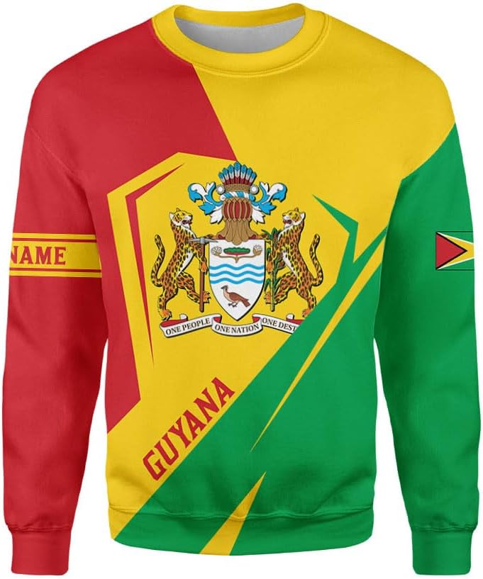 Leprints Personalized Guyana Hoodie 3D Guyanese Coat of Arms Flag Guyana 3D Sweatshirt Guyana Guyanese Pride Gift Zip Hoodie