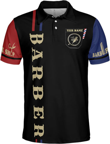 Woseprints Personalized Polo Shirts, Barber Shop Gifts for Men for Barbers