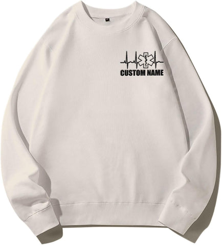 Personalized EMT EMS Paramedic Thin White Line Embroidered Sweatshirt, EMT Student, EMT Future, Medical Worker (Cotton, SS135)