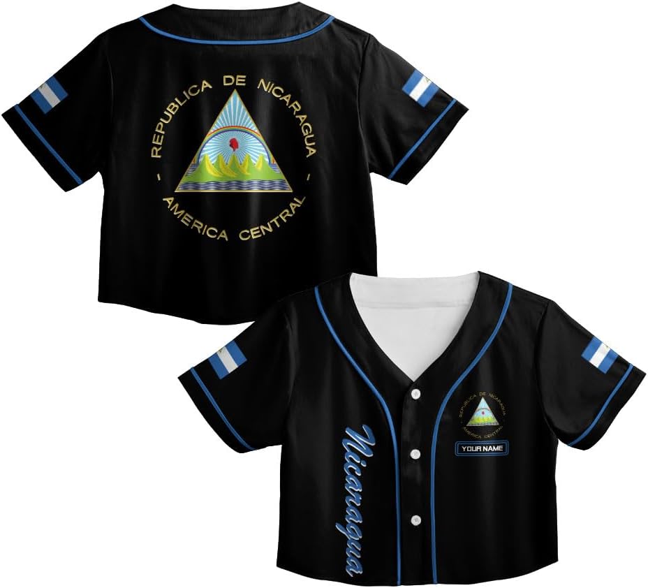 Personalized Nicaragua Baseball Croptop Shirt, Nicaraguan Flag Jersey for Women Jersey Pride